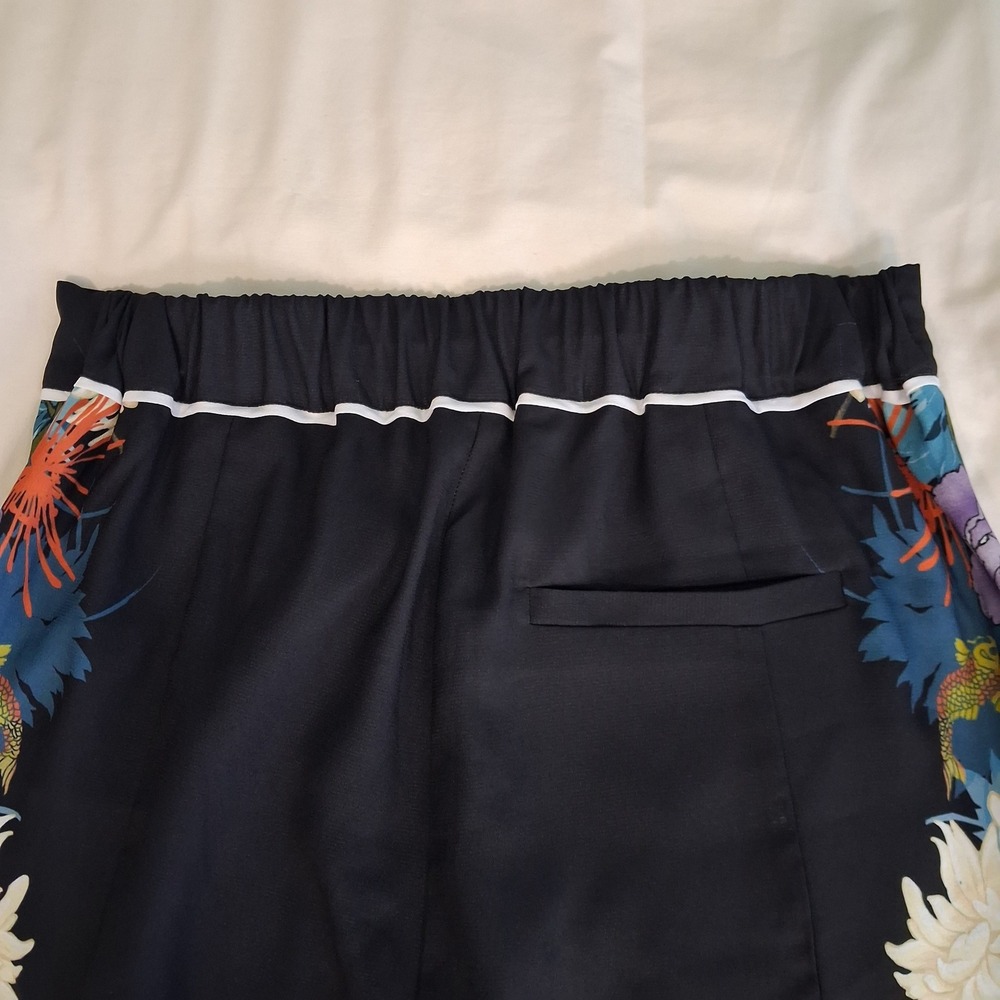 Biba Floral Koi Fish Print Wide Leg Pants Black High Elasic Waist Size 12 - Picture 14 of 14